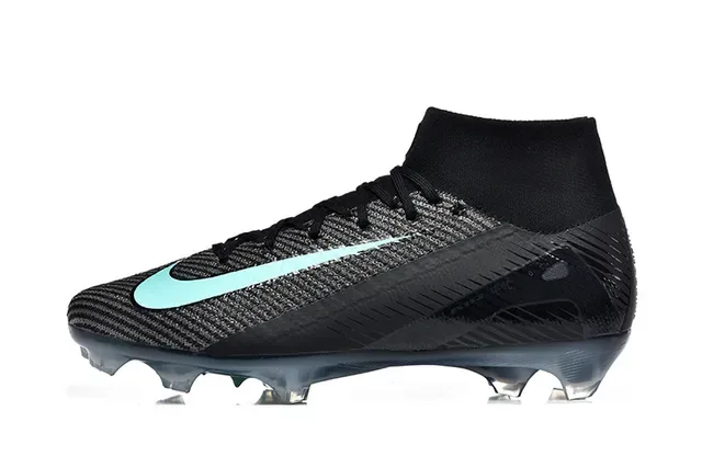 Nike Chaussures de football noires bleues de coupe haute upper knit acent Mint Teal Swoosh terrain ferme 10