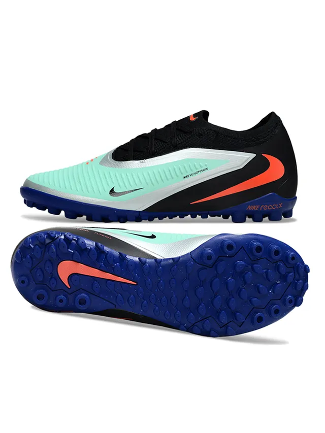 Nike Chaussures de football turf noir et bleu basse coupe collet de chaussette superposition de cage synthétique 5