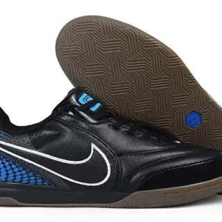 Nike Black Blue Low-Top Synthetic Leather Upper Indoor Soccer Shoes