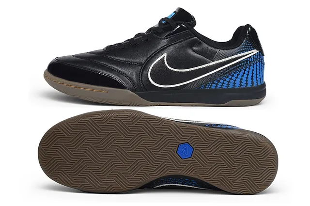 Nike Chaussures de football indoor en cuir synthétique noir et bleu low-top 6