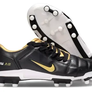 Nike Black Gold Quilted Leather Upper Swoosh Firm-Ground Soccer Shoes