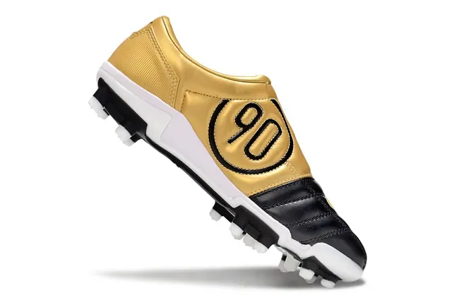 Nike Noir Doré Cuir Matelassé Partie Supérieure Swoosh FG Chaussures de Football 2