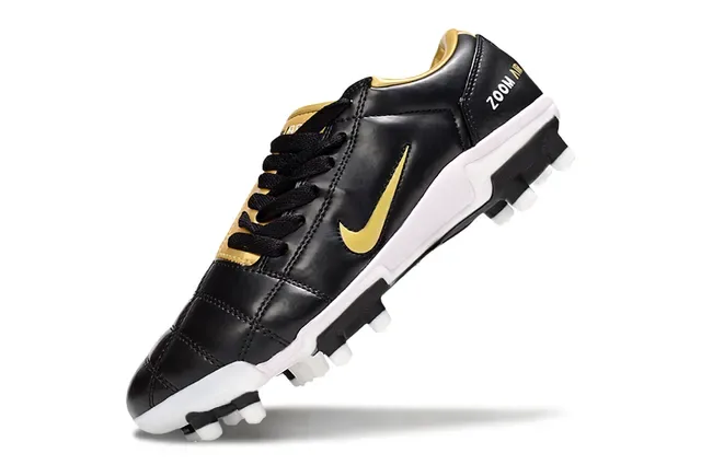 Nike Noir Doré Cuir Matelassé Partie Supérieure Swoosh FG Chaussures de Football 3