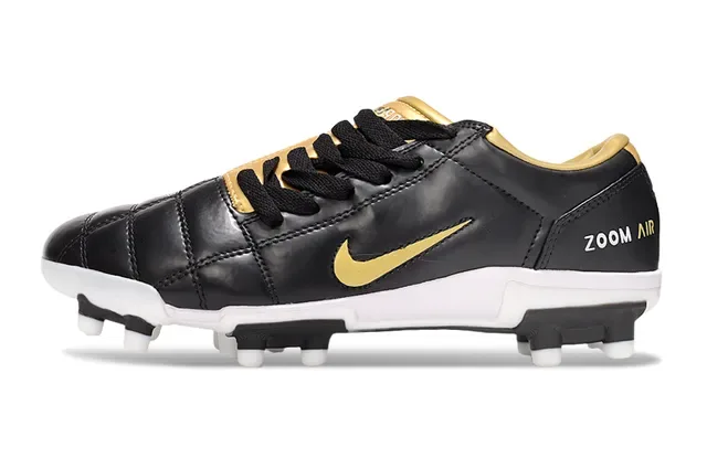 Nike Noir Doré Cuir Matelassé Partie Supérieure Swoosh FG Chaussures de Football 8