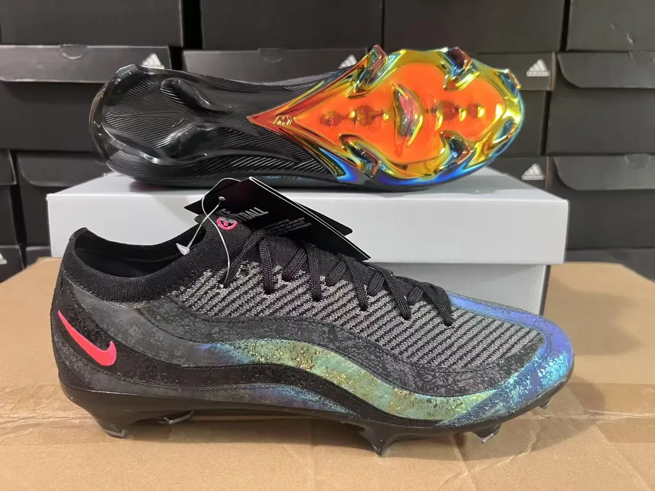 Nike Black Multicolor Knit Upper Iridescent Holographic Wave Soccer Shoes 1