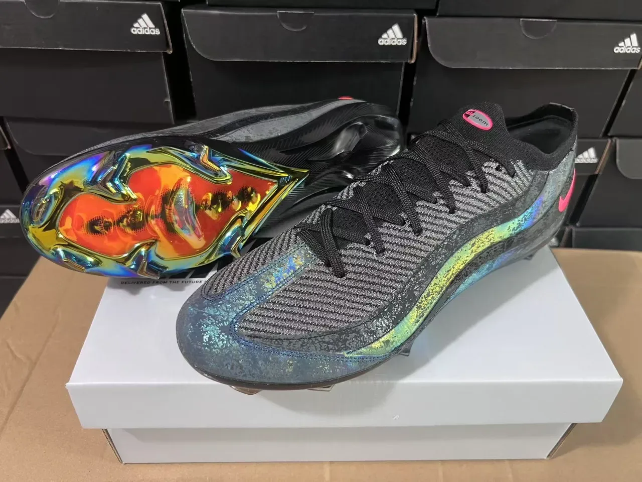 Nike Black Multicolor Knit Upper Iridescent Holographic Wave Soccer Shoes 2
