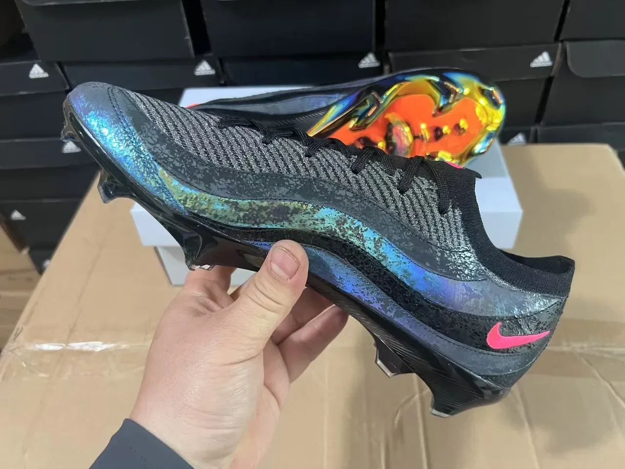 Nike Black Multicolor Knit Upper Iridescent Holographic Wave Soccer Shoes 4