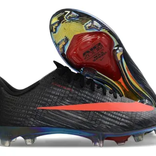 Nike Black Orange Flyknit Upper Iridescent Sole Plate Firm-Ground Soccer Shoes