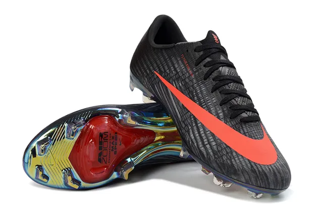 Nike Black Orange Flyknit Upper Iridescent Sole Plate Firm-Ground Soccer Shoes 4