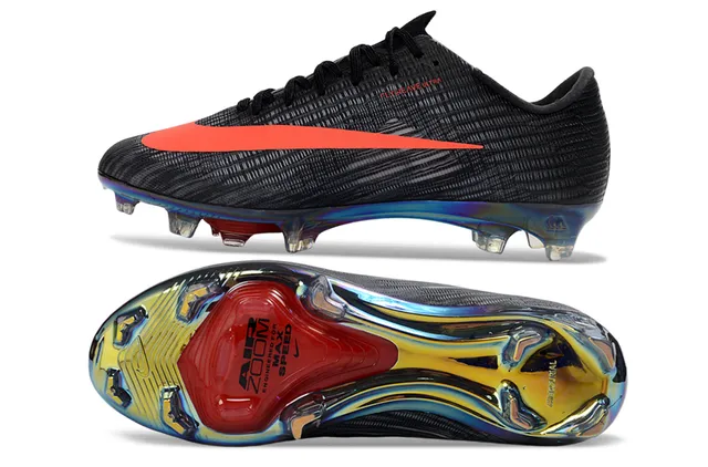 Nike Black Orange Flyknit Upper Iridescent Sole Plate Firm-Ground Soccer Shoes 6
