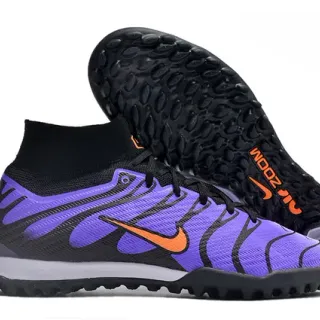Nike Black Purple Sock-Fit Collar Wave-Pattern Synthetic Overlays Turf Soccer Shoes