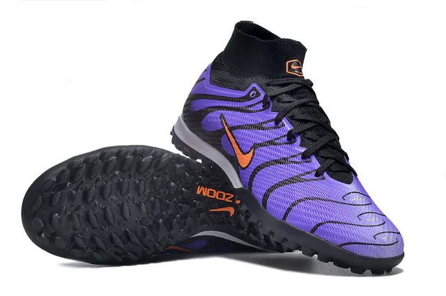 Nike Negro Púrpura Cuello de Calcetín Patrón de Ola Superposiciones Sintéticas Césped Artificial Zapatos de Fútbol 2