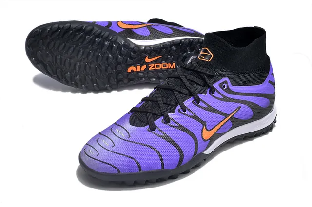 Nike Negro Púrpura Cuello de Calcetín Patrón de Ola Superposiciones Sintéticas Césped Artificial Zapatos de Fútbol 3