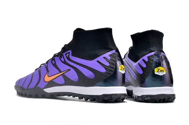 Nike Negro Púrpura Cuello de Calcetín Patrón de Ola Superposiciones Sintéticas Césped Artificial Zapatos de Fútbol 4