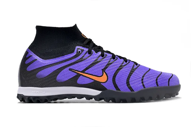 Nike Negro Púrpura Cuello de Calcetín Patrón de Ola Superposiciones Sintéticas Césped Artificial Zapatos de Fútbol 5