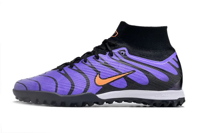 Nike Negro Púrpura Cuello de Calcetín Patrón de Ola Superposiciones Sintéticas Césped Artificial Zapatos de Fútbol 6