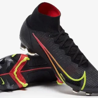 Nike أسود أحمر عالي القطع ياقة نسيج ديناميكية تدرجية Swoosh تغطية أرضية صلبة أحذية كرة القدم