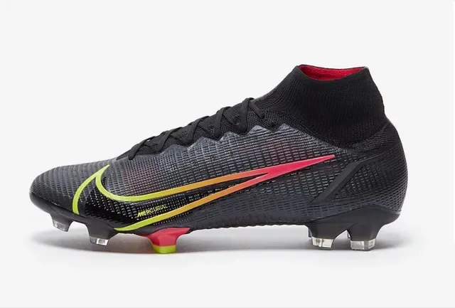 Nike Noir et Rouge Coupe Haute Col Tricot Swoosh Dynamique Gradation Overlay Surface Ferme Chaussures de Football 6