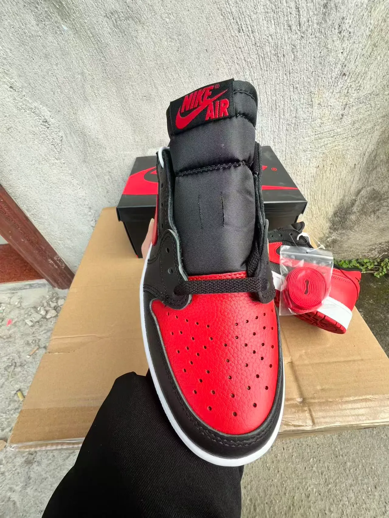 Nike Black Red Leather Upper Perforated Toe Box Lifestyle Sneakers 3