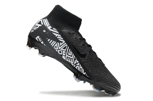 Nike Black White High-Cut Knit Upper Molded Studs Firm-Ground Soccer Shoes 2