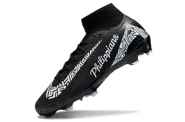 Nike Black White High-Cut Knit Upper Molded Studs Firm-Ground Soccer Shoes 3
