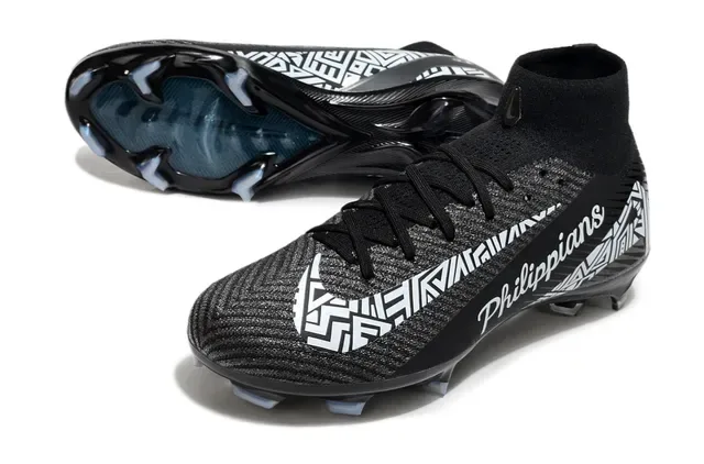 Nike Black White High-Cut Knit Upper Molded Studs Firm-Ground Soccer Shoes 4