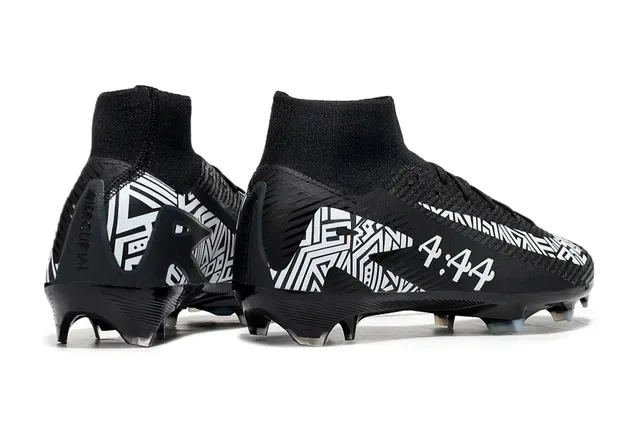 Nike Black White High-Cut Knit Upper Molded Studs Firm-Ground Soccer Shoes 5