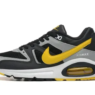 Nike Black Yellow Layered Mesh-Synthetic Upper Visible Heel Air Unit Lifestyle Sneakers
