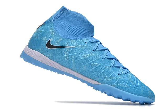 Nike Azul Negro Alto Corte Ajuste a Calcetín Superior Construcción Flyknit Zapatos de Fútbol Turf 2
