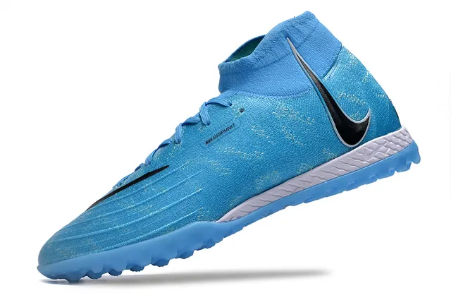 Nike Azul Negro Alto Corte Ajuste a Calcetín Superior Construcción Flyknit Zapatos de Fútbol Turf 3