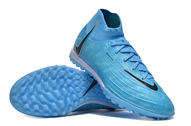 Nike Azul Negro Alto Corte Ajuste a Calcetín Superior Construcción Flyknit Zapatos de Fútbol Turf 4