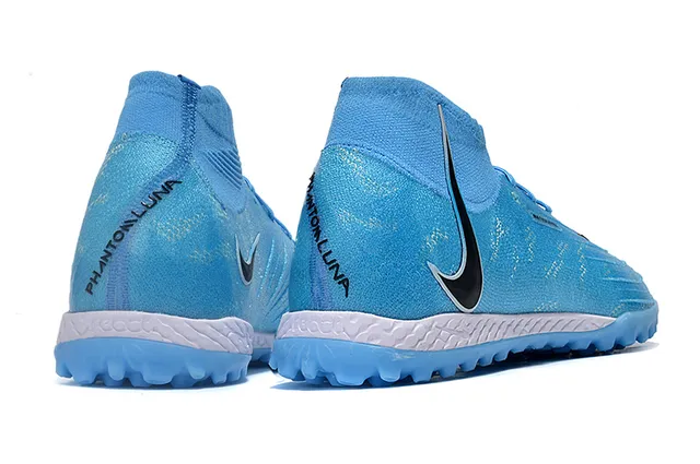 Nike Azul Negro Alto Corte Ajuste a Calcetín Superior Construcción Flyknit Zapatos de Fútbol Turf 5