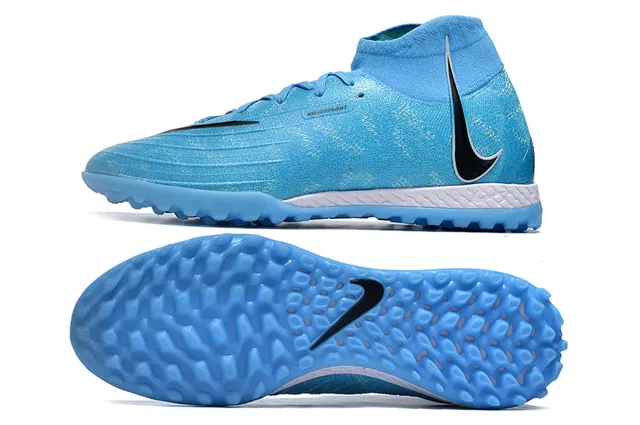 Nike Azul Negro Alto Corte Ajuste a Calcetín Superior Construcción Flyknit Zapatos de Fútbol Turf 6
