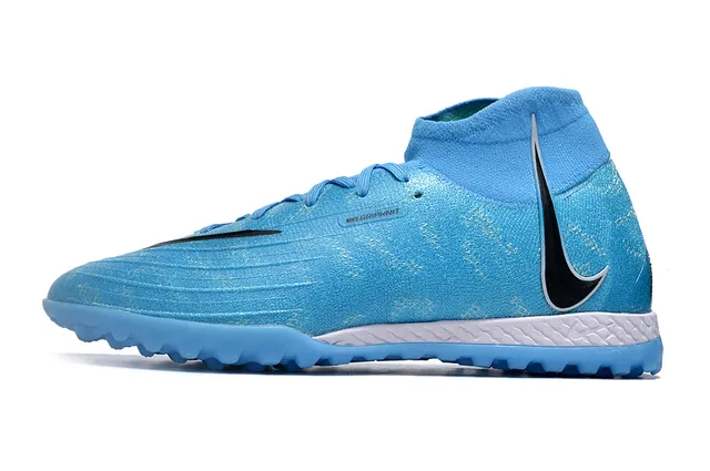 Nike Azul Negro Alto Corte Ajuste a Calcetín Superior Construcción Flyknit Zapatos de Fútbol Turf 7