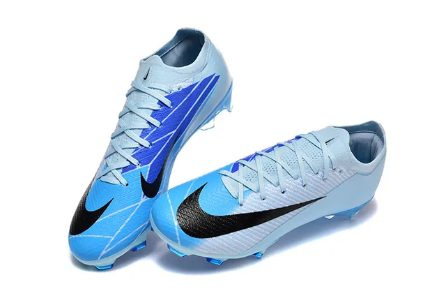 Nike Blue Black Low-Cut Knit Upper Asymmetric Lacing Firm-Ground Soccer Shoes 2