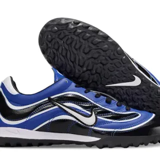 Nike Azul Negro Patrón de Onda Recubrimientos Sintéticos Suela Baja Zapatos de Fútbol para Césped