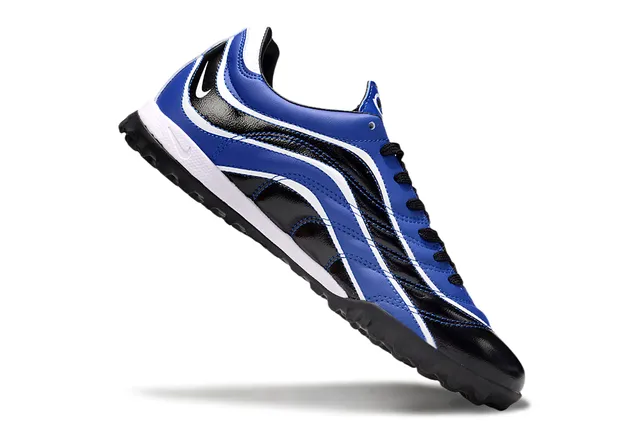 Nike Azul Preto Padrão de Ondas Sobreposições Sintéticas Sola Baixa Sapatos de Futebol para Gramado 2