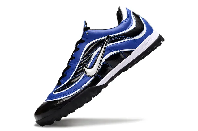 Nike Azul Preto Padrão de Ondas Sobreposições Sintéticas Sola Baixa Sapatos de Futebol para Gramado 3