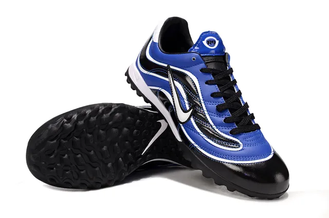 Nike Azul Preto Padrão de Ondas Sobreposições Sintéticas Sola Baixa Sapatos de Futebol para Gramado 4