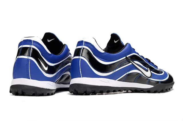 Nike Azul Preto Padrão de Ondas Sobreposições Sintéticas Sola Baixa Sapatos de Futebol para Gramado 5