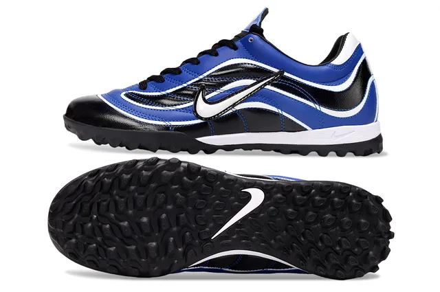 Nike Azul Preto Padrão de Ondas Sobreposições Sintéticas Sola Baixa Sapatos de Futebol para Gramado 6