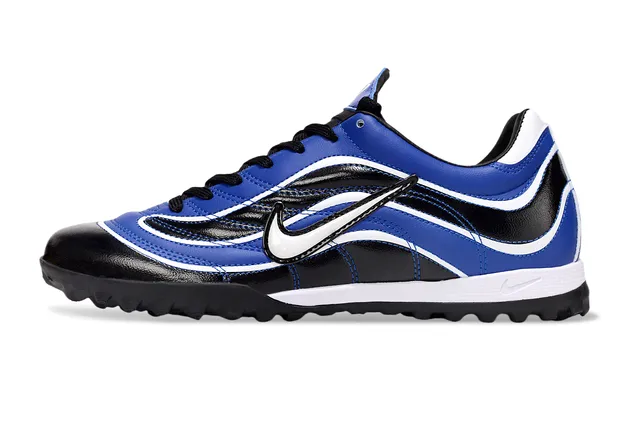 Nike Azul Preto Padrão de Ondas Sobreposições Sintéticas Sola Baixa Sapatos de Futebol para Gramado 7