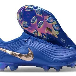 Nike Blue Gold Low-Cut Knit Upper Wave-Ridged Texture Firm-Ground Soccer Shoes