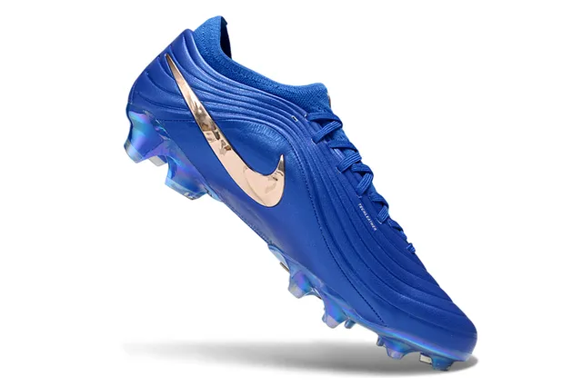 Nike Chaussures de football bleu doré partie supérieure tricotée coupe basse texture à vague crénelée terrain ferme 2