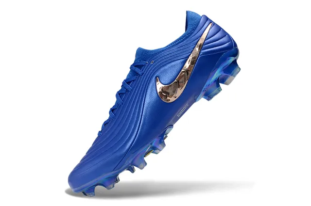 Nike Chaussures de football bleu doré partie supérieure tricotée coupe basse texture à vague crénelée terrain ferme 3