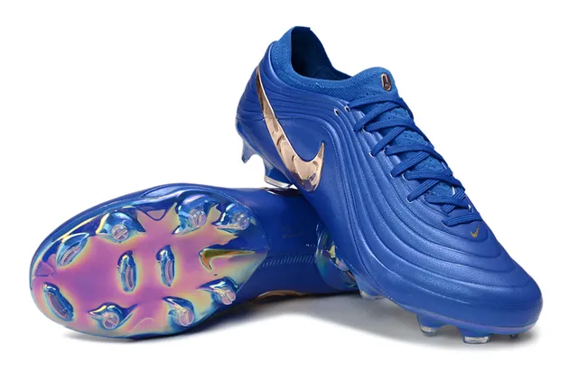 Nike Chaussures de football bleu doré partie supérieure tricotée coupe basse texture à vague crénelée terrain ferme 4