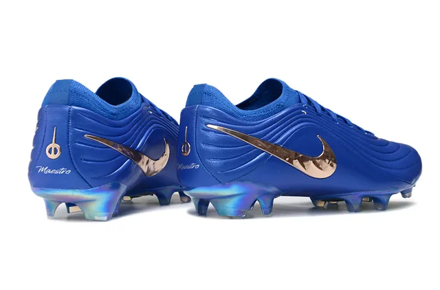 Nike Chaussures de football bleu doré partie supérieure tricotée coupe basse texture à vague crénelée terrain ferme 5