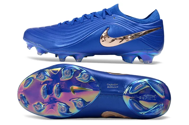 Nike Chaussures de football bleu doré partie supérieure tricotée coupe basse texture à vague crénelée terrain ferme 6