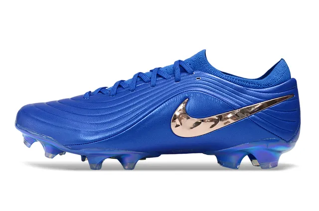 Nike Chaussures de football bleu doré partie supérieure tricotée coupe basse texture à vague crénelée terrain ferme 7