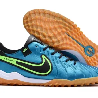 Nike Blue Green Metallic Synthetic Upper Neon Accent Stripe Indoor Soccer Shoes